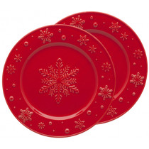 Чинии Snowflakes Red, Bordallo Pinheiro, керамика, комплект 2 бр., Ø 22 см