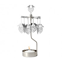 Декоративна термо пирамида Pluto Design Bird Heart Silver, въртяща се, 16.5 см